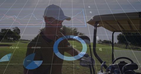 Golfer Analyzing Data Overlay With Digital Graphics and Technology