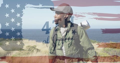 African American Man Hiking on 4th of July