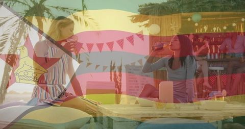 Tropical Beachside Relaxation with Drinks and Relaxed Atmosphere