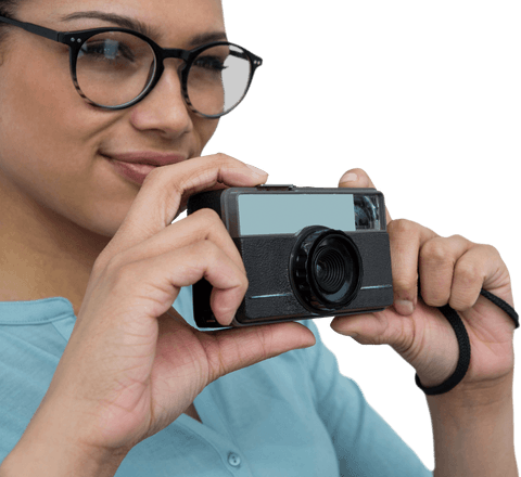 young woman photographer using classic camera with transparent background - Download Free Stock Videos Pikwizard.com