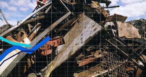 Financial data interface over junkyard background