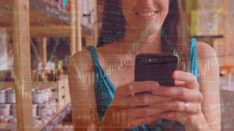 Digital Finance and Stock Data on Woman's Smartphone