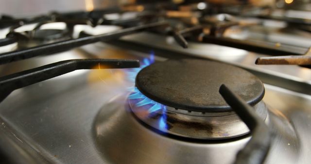 Natural Gas Stove Burner in Industrial Kitchen Setting - Download Free Stock Images Pikwizard.com