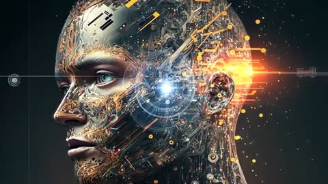 Advanced Cyborg Head with Copper Circuits and Glowing Scanning Light