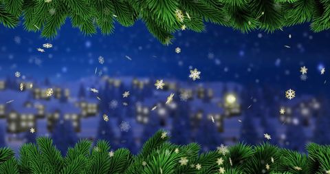 Festive Fir Tree Branches with Falling Snowflakes on Winter Night - Download Free Stock Images Pikwizard.com
