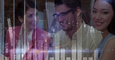 Finance professionals analyzing growth charts with colleagues