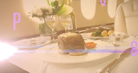 Gourmet dining experience inside private jet cabin