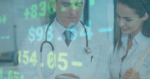 Medical Professionals Analyzing Financial Data Interface