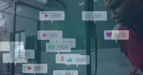 Athlete Deep in Workout with Social Media Overlays