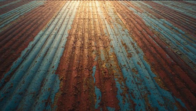 Weathered Corrugated Metal Sheet with Peeling Paint