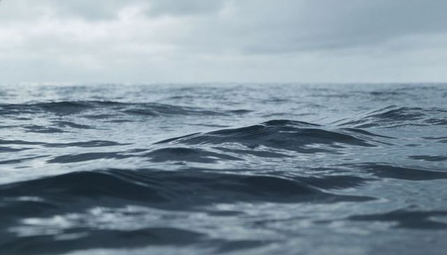 Expansive deep blue-gray ocean with rolling waves and overcast horizon for backgrounds