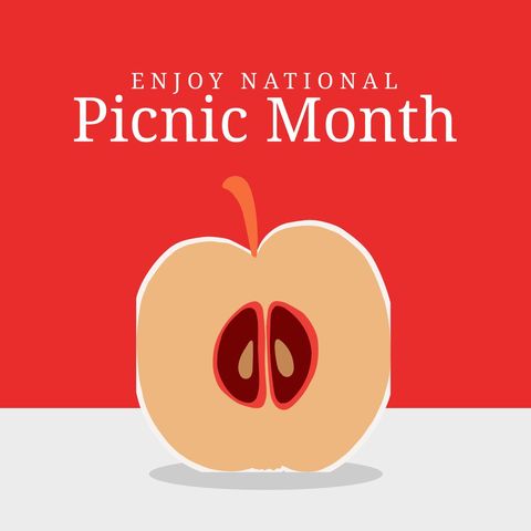national picnic month celebration with halved apple illustration - Download Free Stock Templates Pikwizard.com