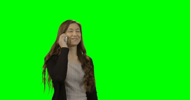 Young Woman Talking on Phone Against Green Screen - Download Free Stock Images Pikwizard.com