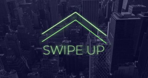Swipe Up Icon Overlaying Busy Cityscape