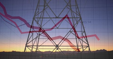 Electricity Market Decline Concept with Power Lines and Stock Graph - Download Free Stock Images Pikwizard.com