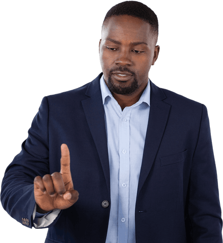 Transparent businessman pointing while communicating