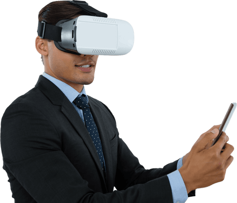Businessman Using Tablet with VR Glasses, Working in Technology Transparent - Download Free Stock Videos Pikwizard.com
