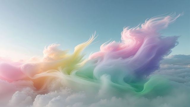 Ethereal multicolored clouds floating above cumulus layers