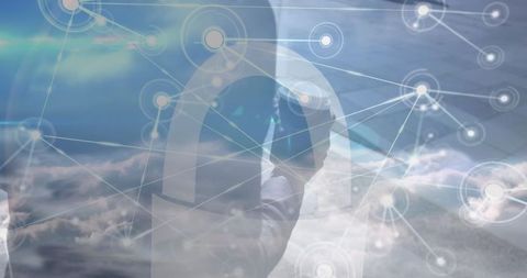 Digital Networking Overlay on Sky and Businessman Visual - Download Free Stock Images Pikwizard.com