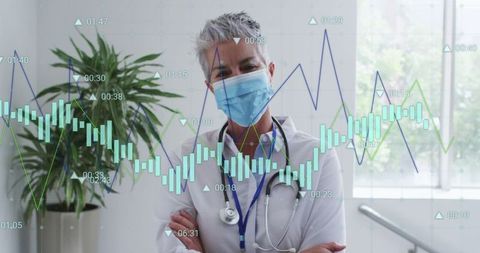 Senior Doctor Analyzing Digital Data Overlay in Medical Environment