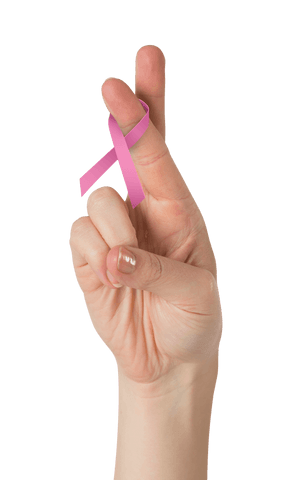 Caucasian Hand Holding Pink Ribbon on Transparent Background