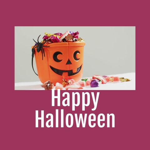 halloween jack-o-lantern bucket with treats and greeting - Download Free Stock Templates Pikwizard.com