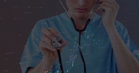 Female Doctor with Stethoscope and Digital Data Overlay Concept