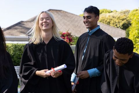 Diverse Graduates Celebrating Achievement in Outdoor Setting