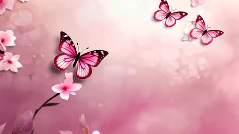 Pink Butterflies on Floral Bokeh Background
