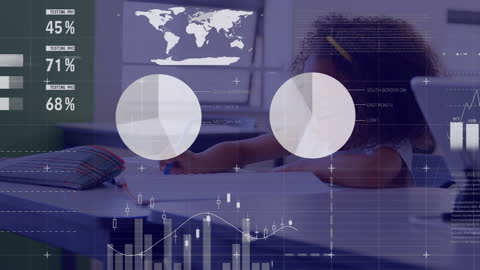 Digital Interface with Schoolgirl and Data Graphics