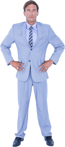 Confident Caucasian Businessman with Hands on Hips Transparent Background