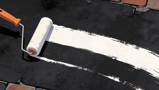 Painting Bold White Line on Worn Asphalt with Roller for Road Marking and Urban Repair