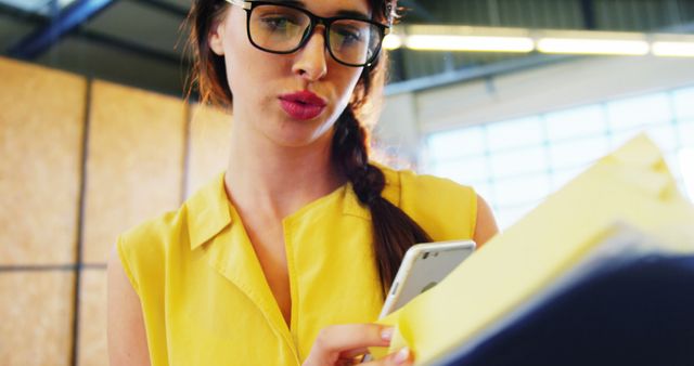 Young Professional Woman Reviewing Documents on Smartphone - Download Free Stock Images Pikwizard.com