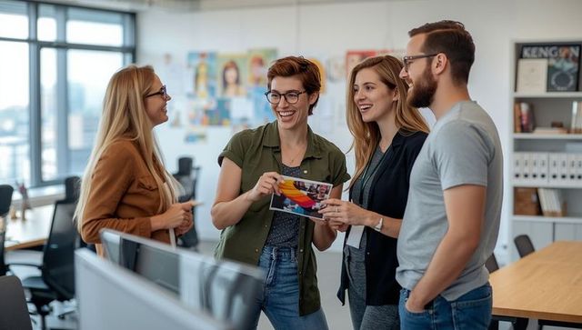 Team Discussing Creative Project in Modern Office