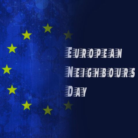 European Neighbours Day Text with European Union Flag Background - Download Free Stock Templates Pikwizard.com