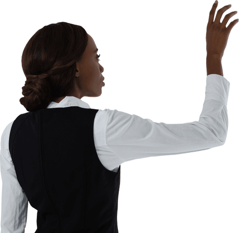 Businesswoman Pointing at Digital Transparent Interface