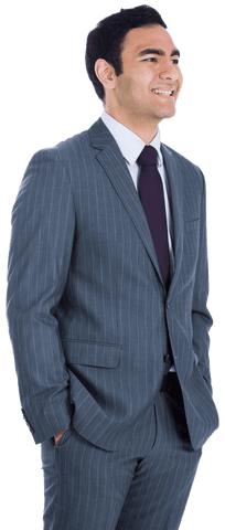 Smiling Biracial Businessman in Navy Suit on Transparent Background