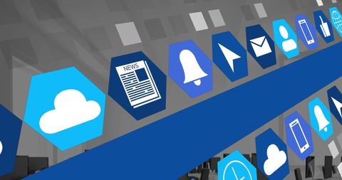 Digital Interface with Social Media Icons in Modern Office - Download Free Stock Images Pikwizard.com