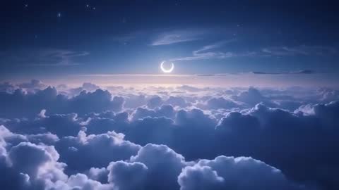 Serene Celestial Landscape with Moon and Illuminated Clouds