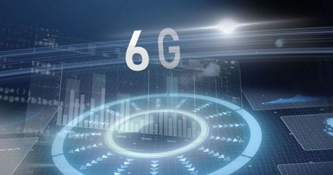 6g hologram on digital interface with virtual charts and data visualizations