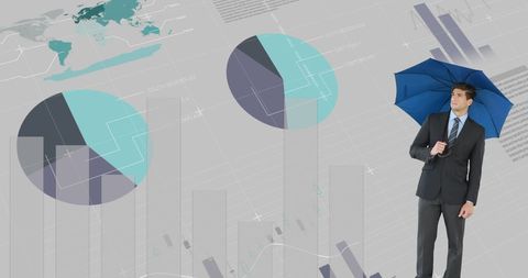 Businessman with Umbrella Analyzing Abstract Data - Download Free Stock Images Pikwizard.com
