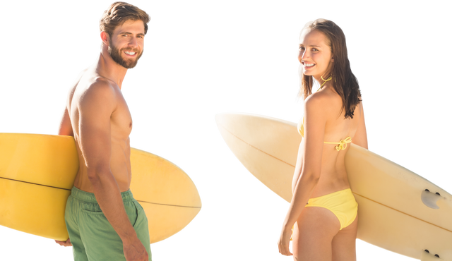 Caucasian Couple with Surfboards on Transparent Background - Download Free Stock Videos Pikwizard.com