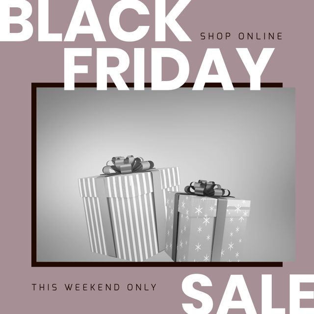 Composition of black friday sale text over presents on grey background. Black friday, shopping and retail concept digitally generated image.