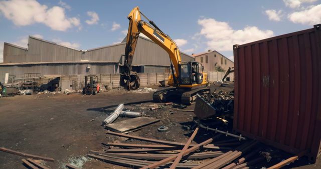 Bulldozer in scrap yard with waste and copy space - Download Free Stock Photos Pikwizard.com