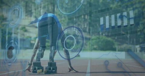 Paralympic athlete ready for race with digital interface overlay