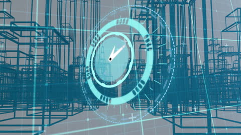 Digital Clock Animating in Metaverse Urban Grid Concept