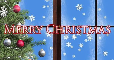 Festive Christmas Tree with Baubles and Snowflakes