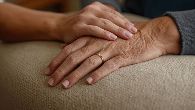 Caregiver Hand Holding Senior Hand Showing Tender Support, Warmth and Companionship
