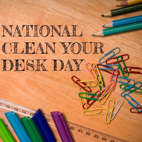 colorful desk clutter for national clean your desk day - Download Free Stock Templates Pikwizard.com