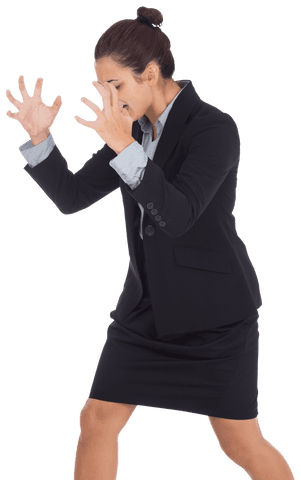 Furious Businesswoman in Black Suit on Transparent Background